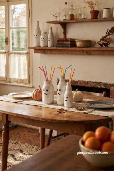 DIY ghost bottle Halloween decorations from recycled glass