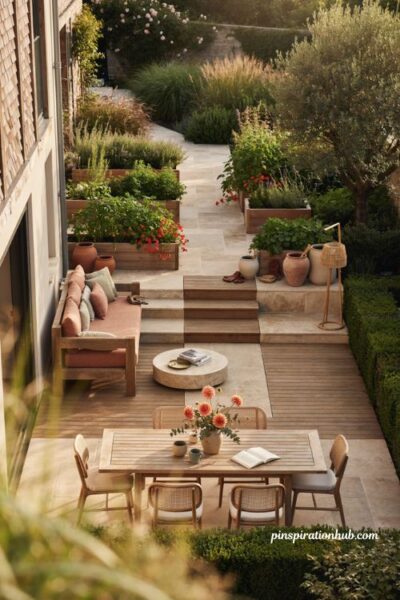 Dream backyard with distinct dining lounge and garden activity zones
