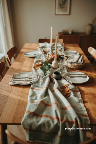 Easy Thanksgiving tablescapes with a draped seasonal scarf