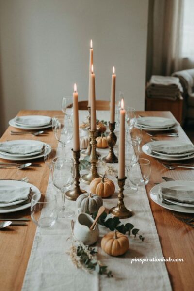 Easy Thanksgiving tablescapes with brass candlesticks