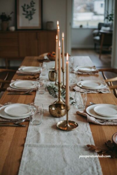 Easy Thanksgiving tablescapes with gold candle holders