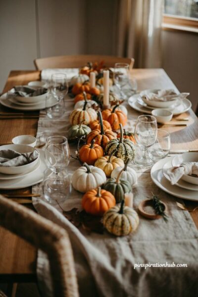 Easy Thanksgiving tablescapes with mixed mini pumpkins