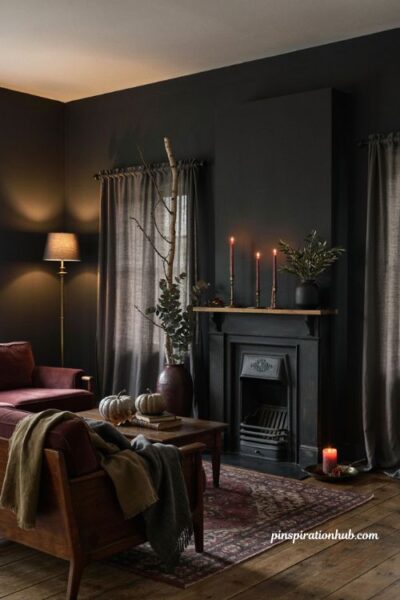 Elegant Halloween decor with burgundy olive and dark cream colors