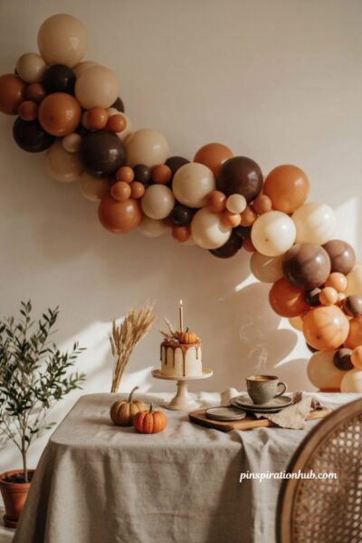 Fall balloon garland in pumpkin spice caramel cream and deep brown