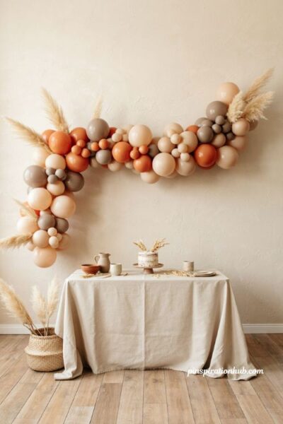 Fall balloon garland with dried pampas grass and bunny tails