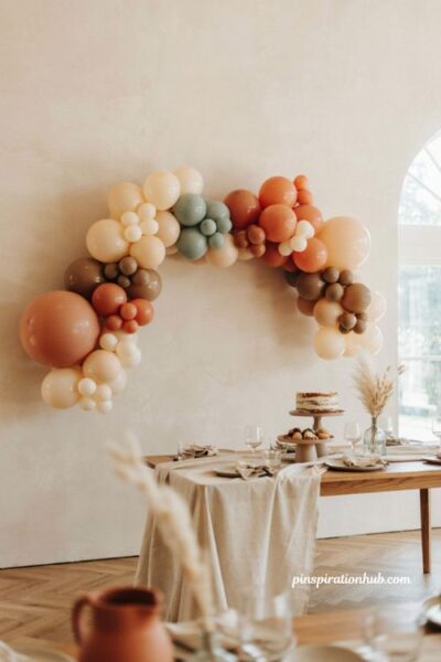 Fall balloon garland with mixed balloon sizes for a full organic shape