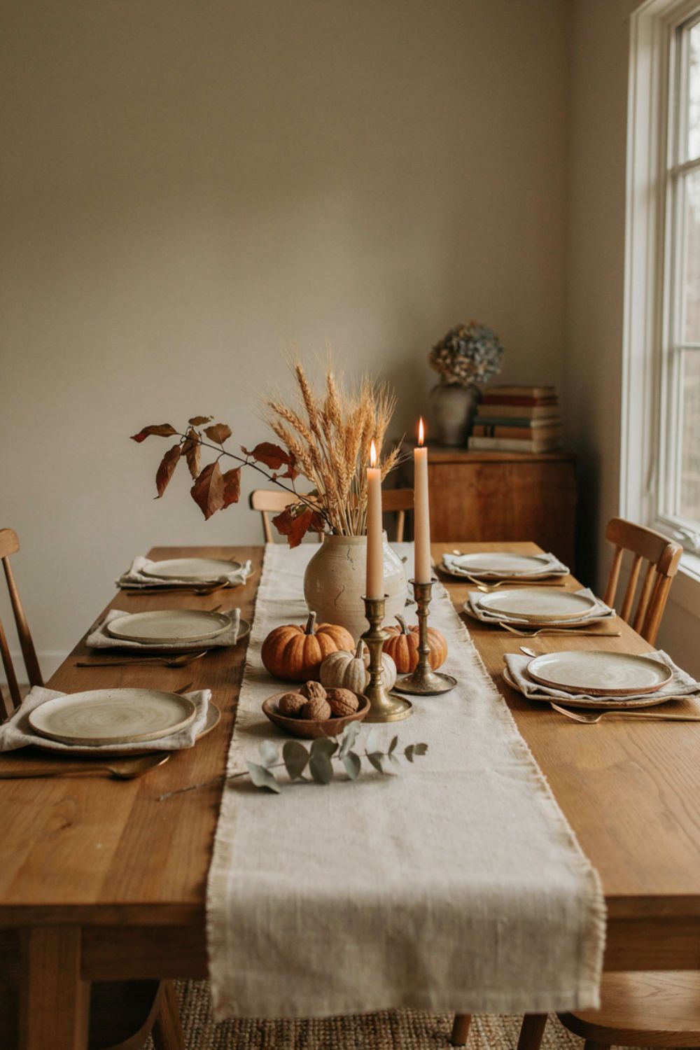 Fall centerpiece ideas for a warm cozy dining table