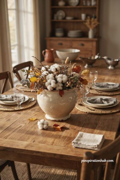 Fall centerpiece ideas with a punch bowl and dried foliage