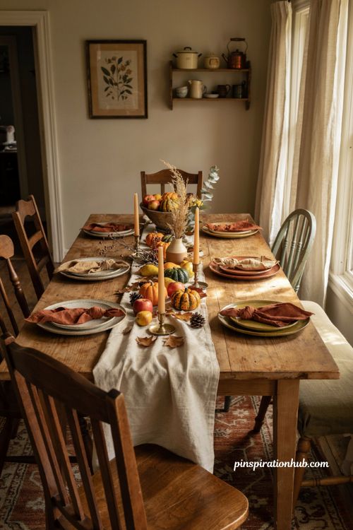 Fall table decor ideas with pumpkins seasonal produce linen and cozy farmhouse accents