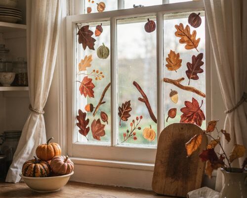 Fall window painting ideas with simple autumn designs