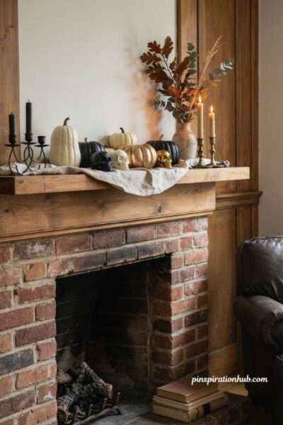 Fireplace decor ideas with cohesive painted Halloween props