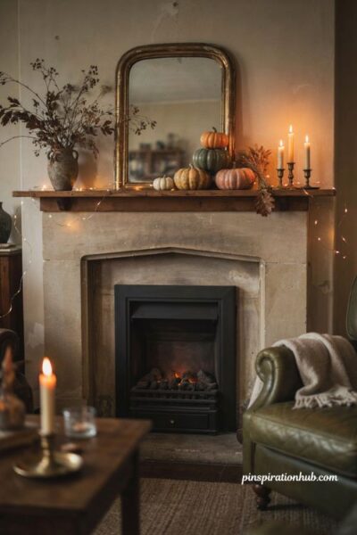 Fireplace decor ideas with copper LED mood lighting