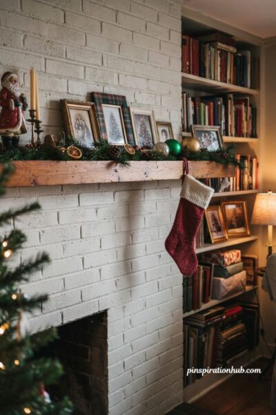 Framed family Christmas photos in nostalgic holiday decor