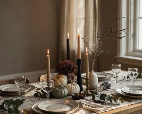 Halloween centerpiece ideas with candles pumpkins and dried flowers