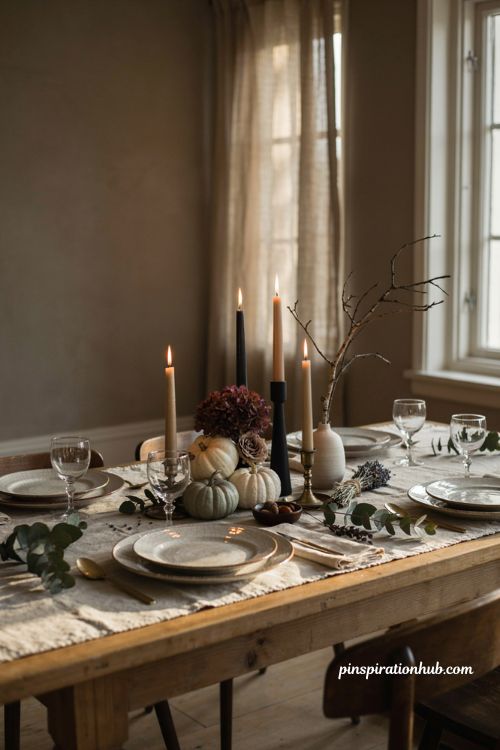 Halloween centerpiece ideas with candles pumpkins and dried flowers