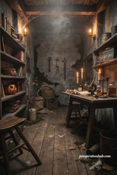 Haunted Bloxburg Halloween house basement with dark vintage decor