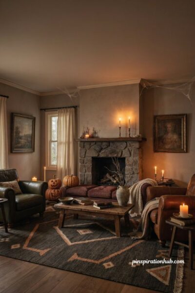 Haunted Bloxburg Halloween house living room with vintage decor