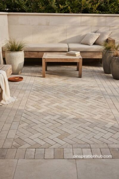 Herringbone paver patio ideas for a stylish modern outdoor seating area