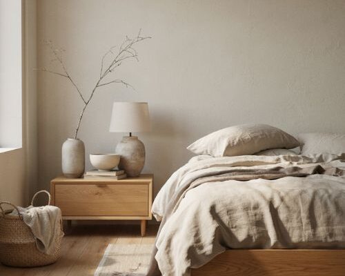 Japandi bedroom ideas with light wood soft neutrals and natural textures
