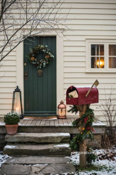 Letters to santa mailbox with red christmas mailbox and evergreen garland