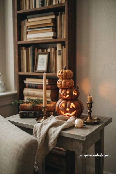 Light up stacked pumpkin decor with nightmare before christmas characters