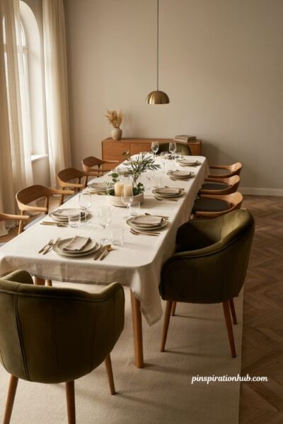 Modern Thanksgiving dining room with statement dining chairs