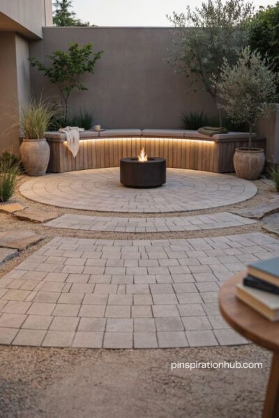 Modern fire feature paver patio ideas for a cozy contemporary outdoor space