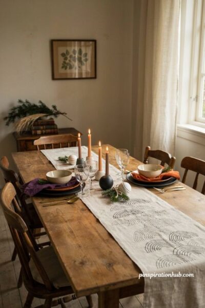 Nightmare before christmas table runner with black orange place settings