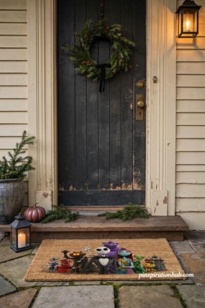 Nightmare before christmas welcome mat with jack sally and oogie boogie