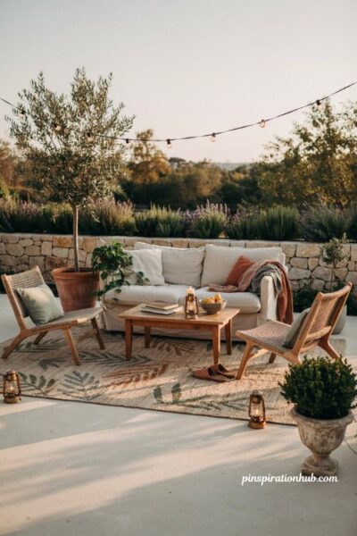 Outdoor rug cozy backyard ideas for a warm patio living room