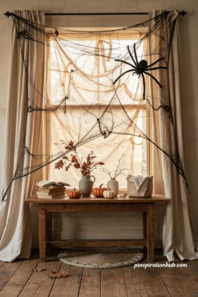 Oversized spiderweb Halloween window decoration