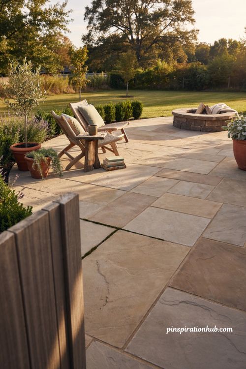 Paver patio ideas with natural stone seating and cozy backyard design