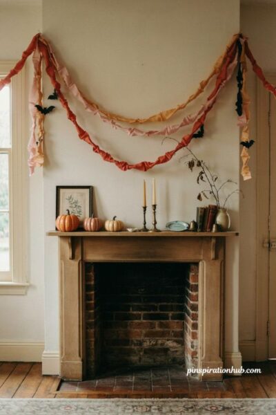 Pink and orange Halloween mantel streamer garland
