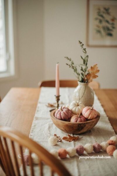 Pink marbled mini pumpkins Halloween centerpiece