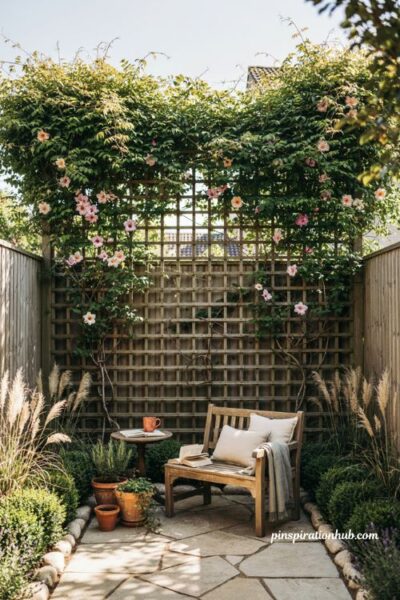 Privacy screen ideas with climbing vines for a small backyard
