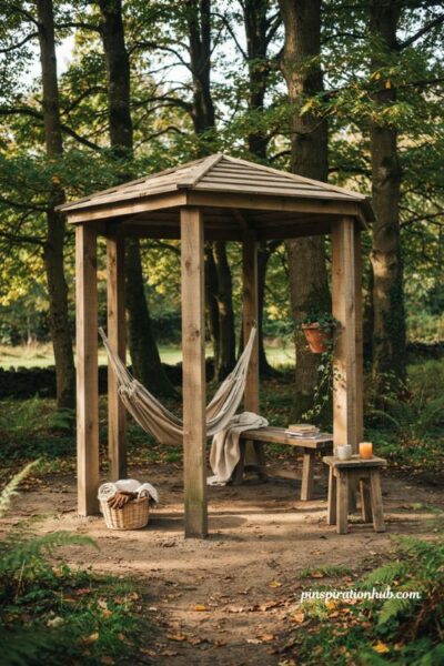 Rustic gazebo backyard ideas with natural wood