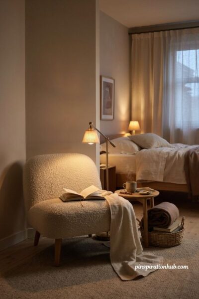 Slim floor lamp bedroom lighting ideas for a cozy reading nook