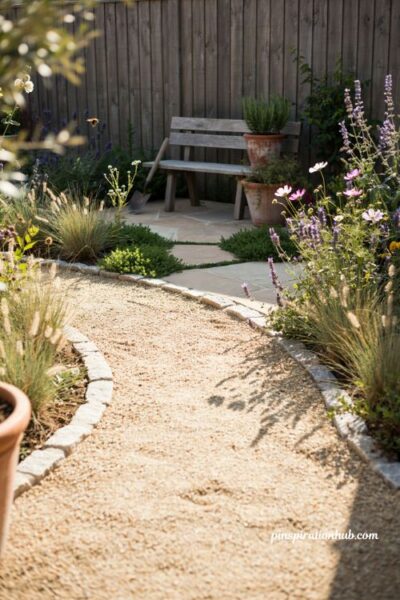 Small backyard hardscaping ideas with gravel and paving stones