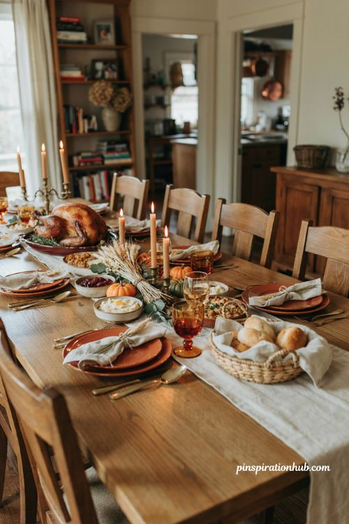 Thanksgiving dinner table setting ideas with cozy autumn decor