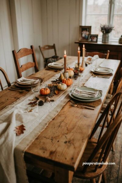 Thanksgiving dinner table setting ideas with rustic farmhouse decor