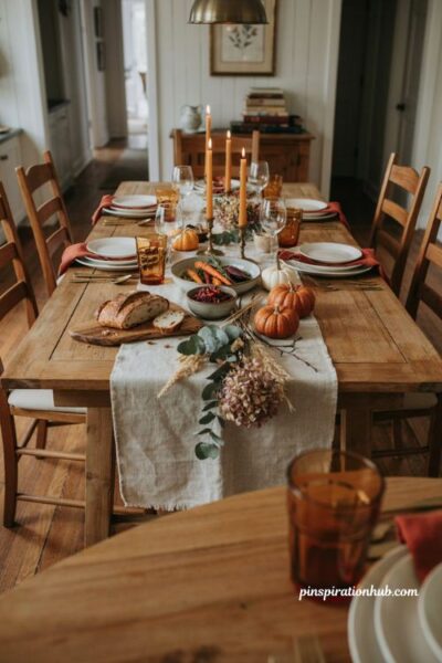 Thanksgiving dinner table setting ideas with warm earthy colors