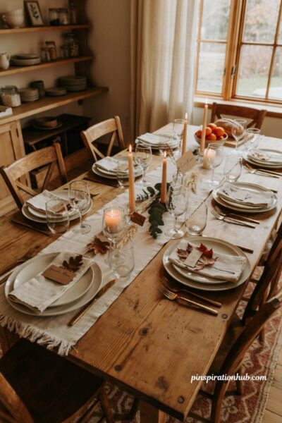 Thanksgiving table layered plate setting ideas with woven chargers