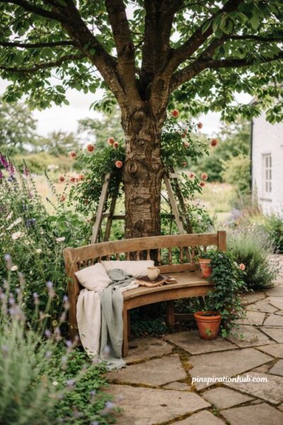 Tree seat ideas for a charming shaded backyard