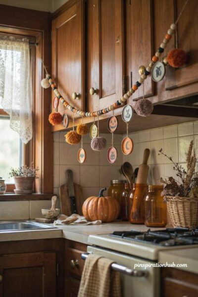 Upcycled tin can lid Halloween ornaments with yarn pom poms