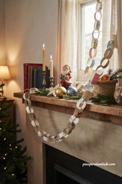 Vintage paper chain Christmas garland from old holiday cards