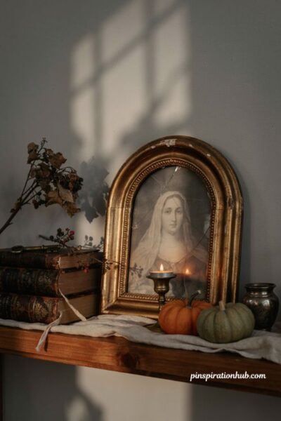 Vintage portrait Halloween candle holder with ghostly antique frame