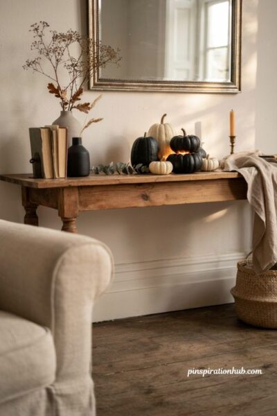 White and black pumpkin Halloween decor