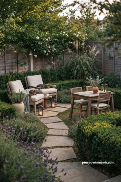 text Backyard multiple seating zones ideas for relaxing and dining