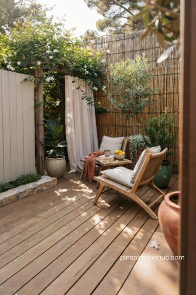 dream backyard fencing and decking ideas with bamboo privacy and climbing vines